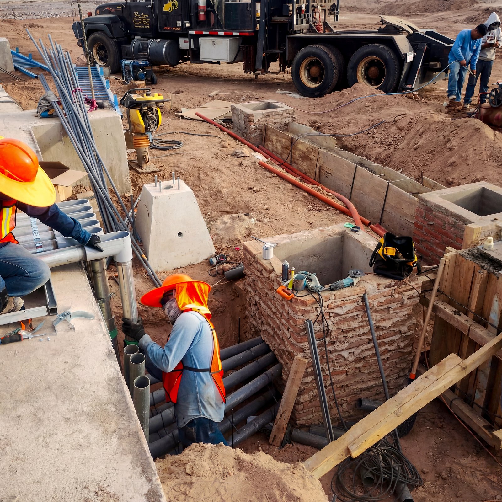 Ingenieros eléctricos trabajando en infraestructura de alta tensión